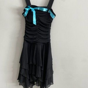Black Sweetheart Dance Dress Costume with Blue Trim and Accessories
